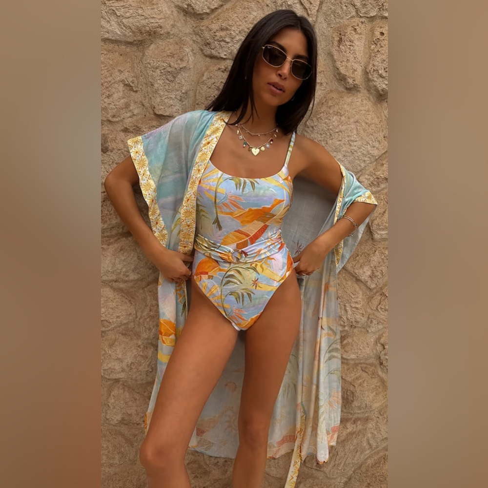 NEVER FULLY DRESSED Blue tropical SWIMSUIT - US20 - BNWT
